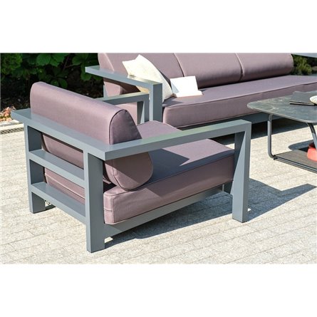 "Гранада" кресло алюминиевое, цвет темно-серый (RAL7024) муар, ткань темно-серая 027