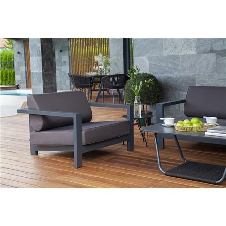 "Гранада" кресло алюминиевое, цвет темно-серый (RAL7024) муар, ткань темно-серая 027