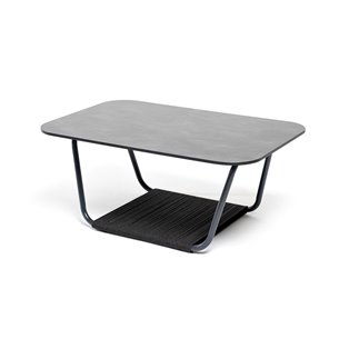 "Гранада" журнальный стол 90х60см из HPL, цвет "серый гранит", каркас темно-серый (RAL7024) муар, роуп темно-серый круглый