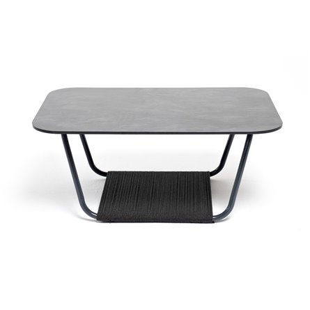 "Гранада" журнальный стол 90х60см из HPL, цвет "серый гранит", каркас темно-серый (RAL7024) муар, роуп темно-серый круглый