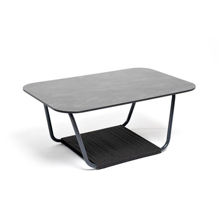 "Гранада" журнальный стол 90х60см из HPL, цвет "серый гранит", каркас темно-серый (RAL7024) муар, роуп темно-серый круглый
