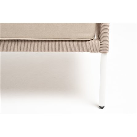 "Канны" диван 2-местный плетеный из роупа, каркас алюминий белый муар, роуп бежевый круглый, ткань бежевая 052