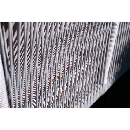 "Канны" диван 2-местный плетеный из роупа, каркас алюминий белый муар, роуп светло-серый круглый, ткань серая 017