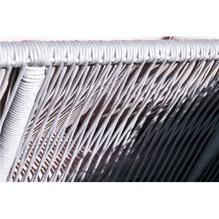 "Канны" диван 2-местный плетеный из роупа, каркас алюминий белый муар, роуп светло-серый круглый, ткань серая 017