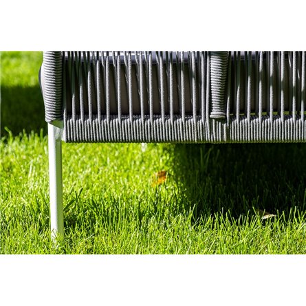 "Канны" диван 2-местный плетеный из роупа, каркас алюминий белый муар, роуп светло-серый круглый, ткань серая 017