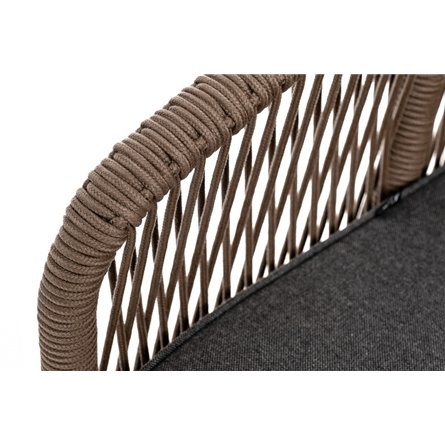 "Канны" диван 2-местный плетеный из роупа, каркас алюминий коричневый (RAL8016) муар, роуп коричневый круглый, ткань темно-серая