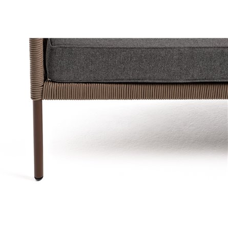 "Канны" диван 2-местный плетеный из роупа, каркас алюминий коричневый (RAL8016) муар, роуп коричневый круглый, ткань темно-серая