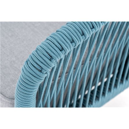 "Канны" диван 2-местный плетеный из роупа, каркас алюминий светло-серый (RAL7035) муар, роуп бирюзовый круглый, ткань светло-сер