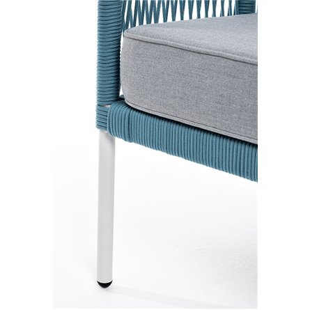 "Канны" диван 2-местный плетеный из роупа, каркас алюминий светло-серый (RAL7035) муар, роуп бирюзовый круглый, ткань светло-сер