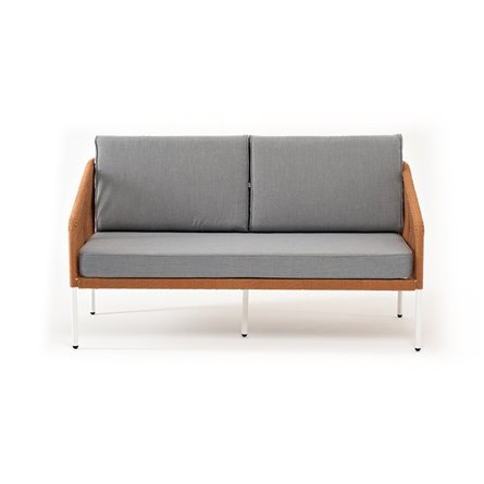 "Канны" диван 2-местный плетеный из роупа, каркас алюминий светло-серый (RAL7035) муар, роуп оранжевый меланж круглый, ткань све