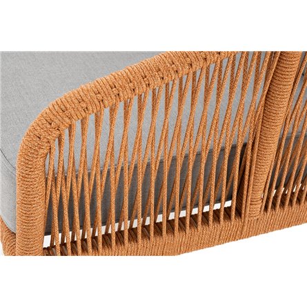 "Канны" диван 2-местный плетеный из роупа, каркас алюминий светло-серый (RAL7035) муар, роуп оранжевый меланж круглый, ткань све