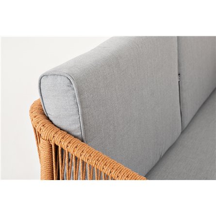 "Канны" диван 2-местный плетеный из роупа, каркас алюминий светло-серый (RAL7035) муар, роуп оранжевый меланж круглый, ткань све