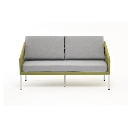 "Канны" диван 2-местный плетеный из роупа, каркас алюминий светло-серый (RAL7035) муар, роуп салатовый меланж круглый, ткань све
