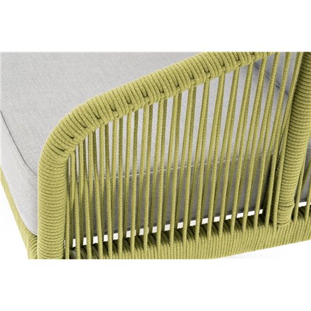 "Канны" диван 2-местный плетеный из роупа, каркас алюминий светло-серый (RAL7035) муар, роуп салатовый меланж круглый, ткань све