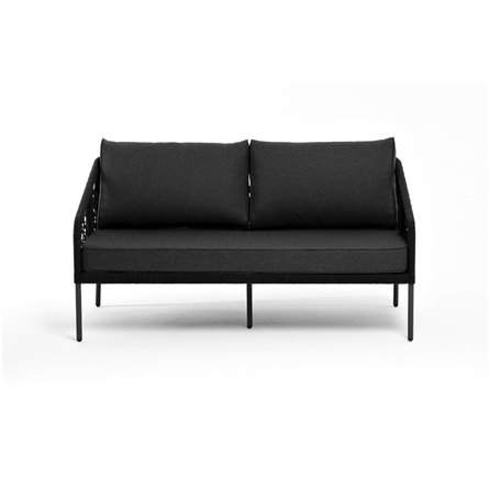 "Канны" диван 2-местный плетеный из роупа (узелки), каркас алюминий темно-серый (RAL7024) муар, роуп темно-серый круглый, ткань