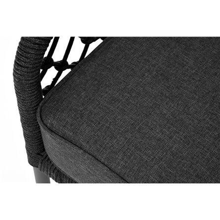 "Канны" диван 2-местный плетеный из роупа (узелки), каркас алюминий темно-серый (RAL7024) муар, роуп темно-серый круглый, ткань