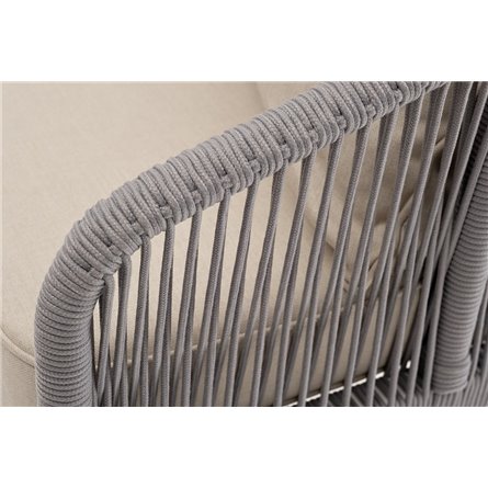 "Канны" диван 3-местный плетеный из роупа, каркас алюминий белый муар, роуп светло-серый круглый, ткань бежевая 15052