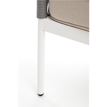 "Канны" диван 3-местный плетеный из роупа, каркас алюминий белый муар, роуп светло-серый круглый, ткань бежевая 15052