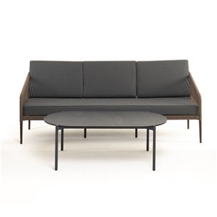 "Канны" диван 3-местный плетеный из роупа, каркас алюминий темно-серый (RAL7024) шагрень, роуп темно-серый круглый, ткань темно-