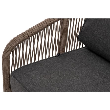 "Канны" диван 3-местный плетеный из роупа, каркас алюминий темно-серый (RAL7024) шагрень, роуп темно-серый круглый, ткань темно-