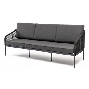 "Канны" диван 3-местный плетеный из роупа, каркас алюминий коричневый (RAL8016) муар, роуп коричневый круглый, ткань бежевая 035