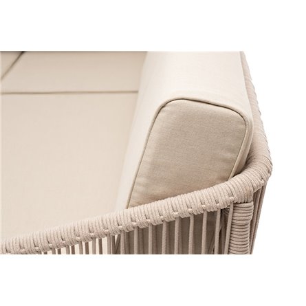 "Канны" диван модульный плетеный из роупа, каркас алюминий белый, роуп бежевый круглый, ткань бежевая 035