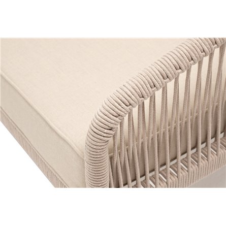 "Канны" диван модульный плетеный из роупа, каркас алюминий белый, роуп бежевый круглый, ткань бежевая 035