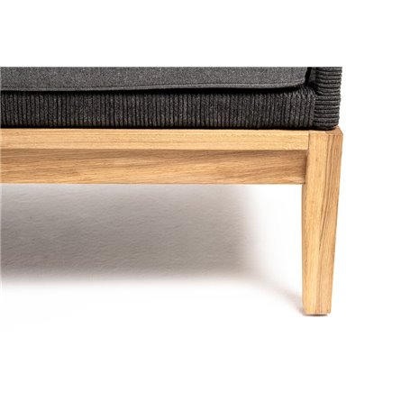 "Канны" диван 2-местный плетеный из роупа, основание дуб, роуп темно-серый круглый, ткань темно-серая 027