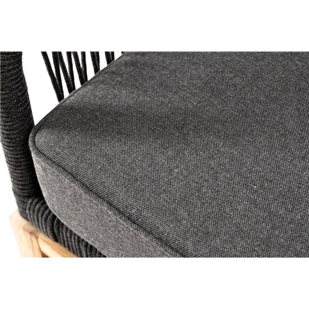 "Канны" диван 2-местный плетеный из роупа, основание дуб, роуп темно-серый круглый, ткань темно-серая 027