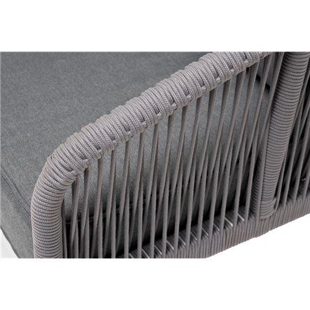 "Канны" диван 3-местный плетеный из роупа, каркас алюминий белый муар, роуп светло-серый круглый, ткань серая 017