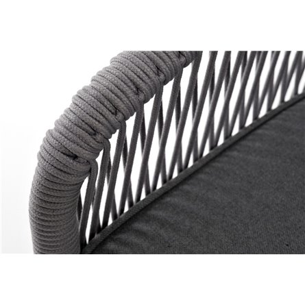 "Канны" диван 3-местный плетеный из роупа, каркас алюминий белый муар, роуп светло-серый круглый, ткань серая 017