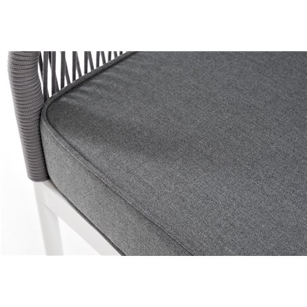 "Канны" диван 3-местный плетеный из роупа, каркас алюминий белый муар, роуп светло-серый круглый, ткань серая 017