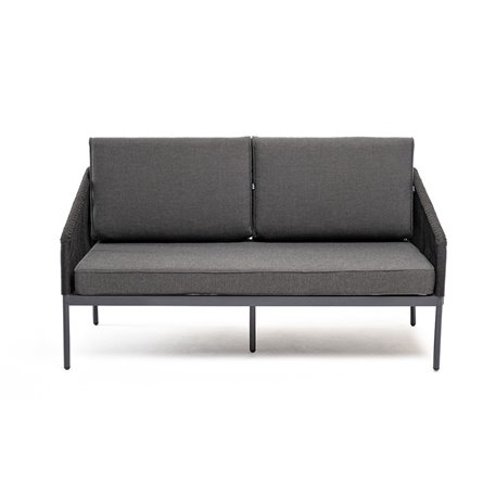 "Лугано" диван 3-местный плетеный из роупа, каркас алюминий темно-серый (RAL7024) муар, роуп темно-серый круглый, ткань темно-се