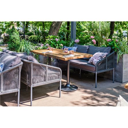 "Лугано" диван 3-местный плетеный из роупа, каркас алюминий темно-серый (RAL7024) муар, роуп темно-серый круглый, ткань темно-се