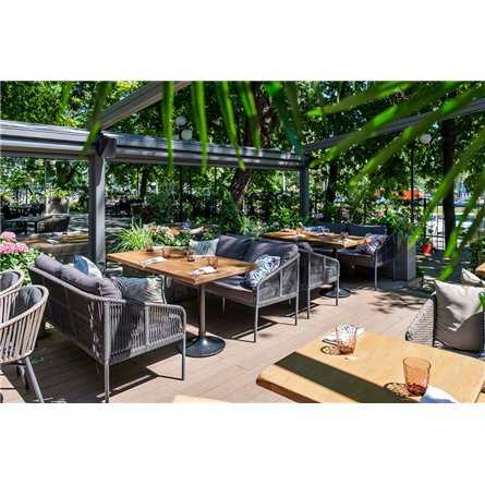 "Лугано" диван 3-местный плетеный из роупа, каркас алюминий темно-серый (RAL7024) муар, роуп темно-серый круглый, ткань темно-се