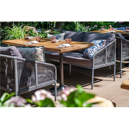 "Лугано" диван 3-местный плетеный из роупа, каркас алюминий темно-серый (RAL7024) муар, роуп темно-серый круглый, ткань темно-се