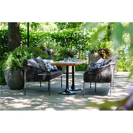 "Лугано" диван 3-местный плетеный из роупа, каркас алюминий темно-серый (RAL7024) муар, роуп темно-серый круглый, ткань темно-се