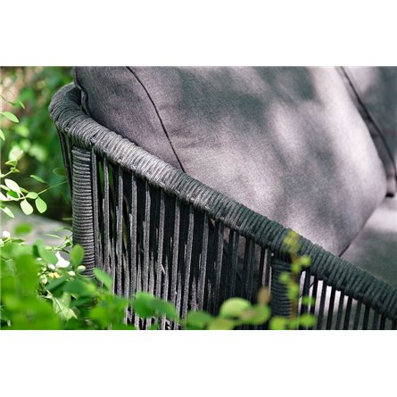 "Лугано" диван 3-местный плетеный из роупа, каркас алюминий темно-серый (RAL7024) муар, роуп темно-серый круглый, ткань темно-се