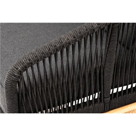 "Канны" диван 3-местный плетеный из роупа, основание дуб, роуп темно-серый круглый, ткань темно-серая 027