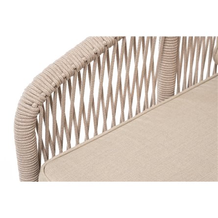 "Канны" кресло плетеное из роупа, каркас алюминий белый, муар, роуп бежевый круглый, ткань бежевая 052