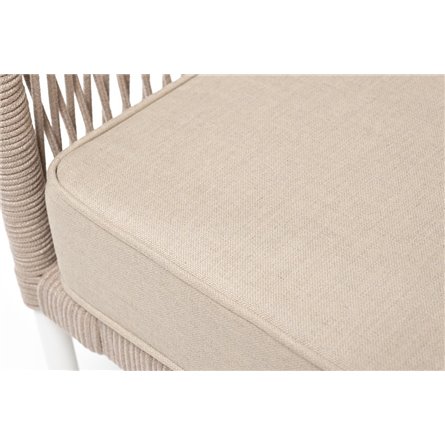 "Канны" кресло плетеное из роупа, каркас алюминий белый, муар, роуп бежевый круглый, ткань бежевая 052