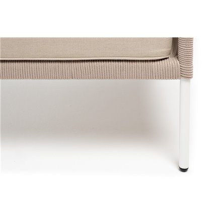 "Канны" кресло плетеное из роупа, каркас алюминий белый, муар, роуп бежевый круглый, ткань бежевая 035