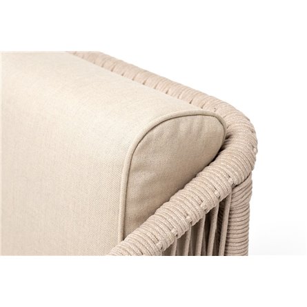 "Канны" кресло плетеное из роупа, каркас алюминий белый муар, роуп бежевый круглый, ткань бежевая 15052, высота посадки 45 см