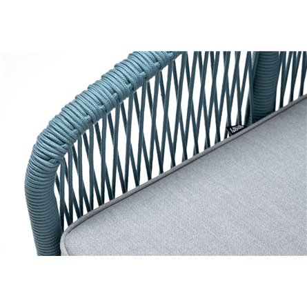 "Канны" кресло плетеное из роупа, каркас алюминий светло-серый (RAL7035) муар, роуп бирюзовый круглый, ткань светло-серая