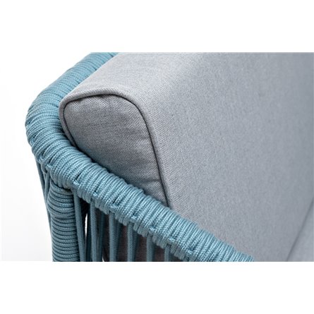 "Канны" кресло плетеное из роупа, каркас алюминий светло-серый (RAL7035) муар, роуп бирюзовый круглый, ткань светло-серая