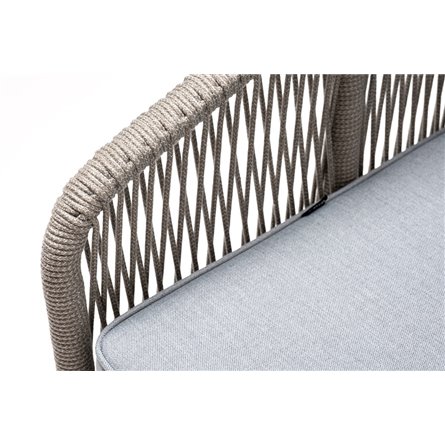 "Канны" кресло плетеное из роупа, каркас алюминий светло-серый (RAL7035) муар, роуп серый меланж круглый, ткань светло-серая