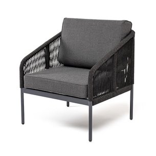 "Канны" кресло плетеное из роупа, каркас алюминий темно-серый (RAL7024) муар, роуп темно-серый круглый, ткань темно-серая 027, в