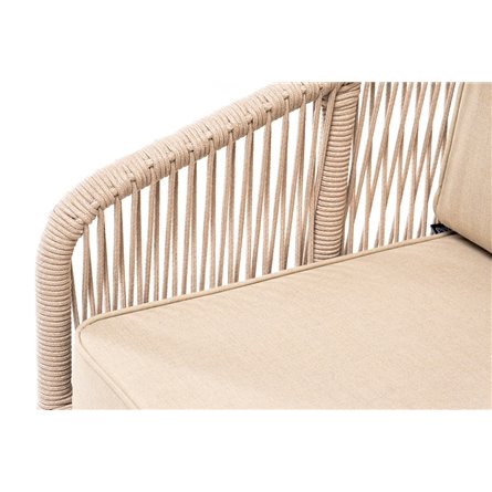 "Канны" кресло плетеное из роупа, основание дуб, роуп бежевый круглый, ткань бежевая 052