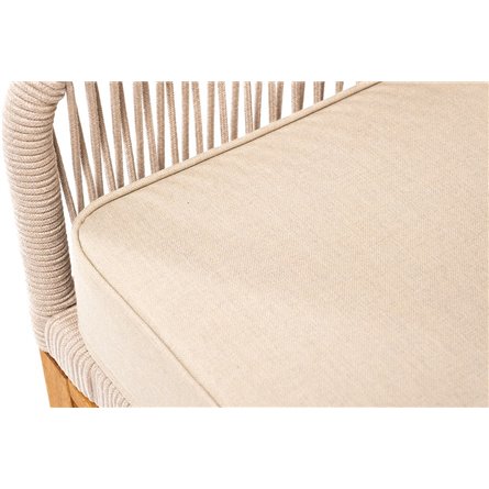 "Канны" кресло плетеное из роупа, основание дуб, роуп бежевый круглый, ткань бежевая 052