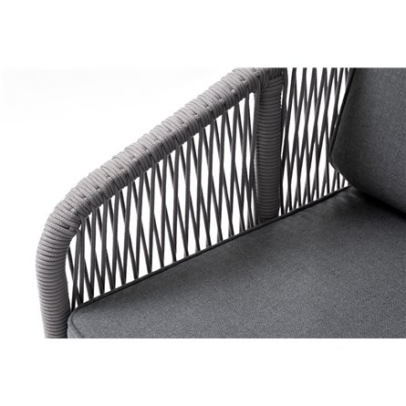 "Канны" кресло плетеное из роупа, каркас алюминий белый муар, роуп светло-серый круглый, ткань серая 017